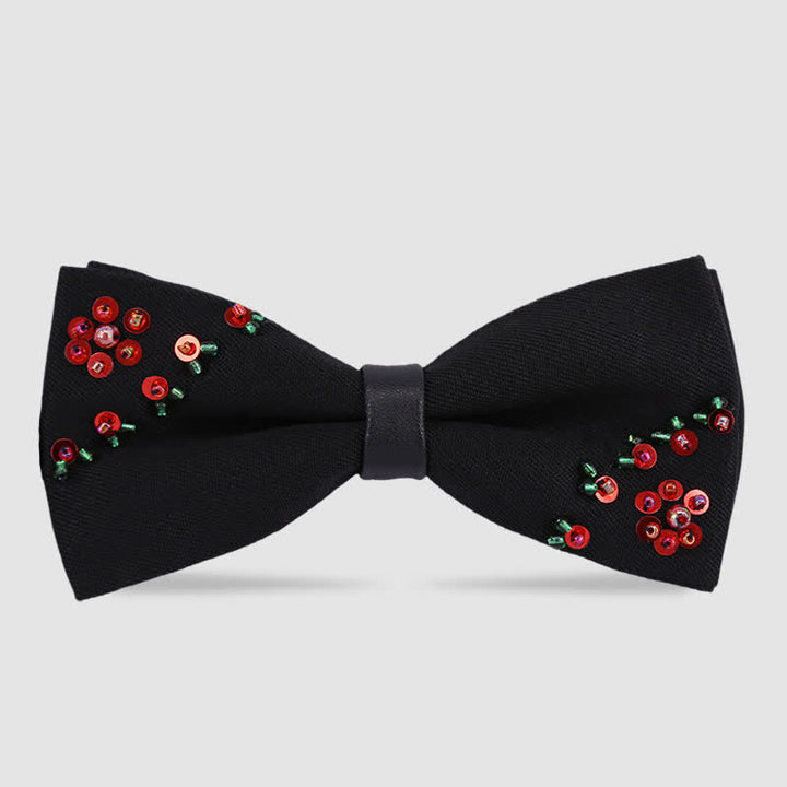Flower Shape Beaded Embroidery Black Bow Tie - Style #2 - image 3