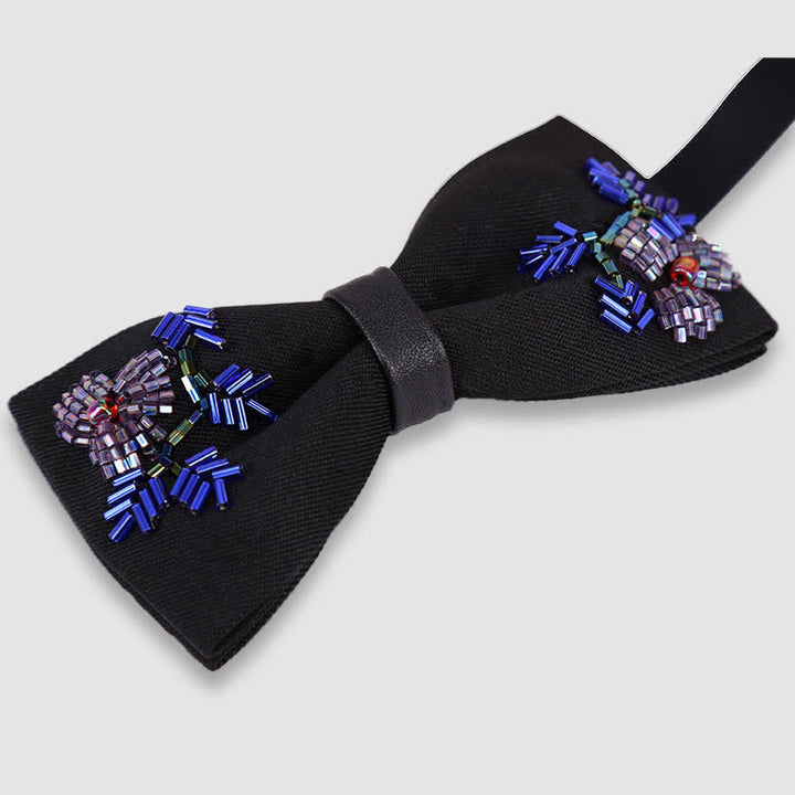 Flower Shape Beaded Embroidery Black Bow Tie - image 2