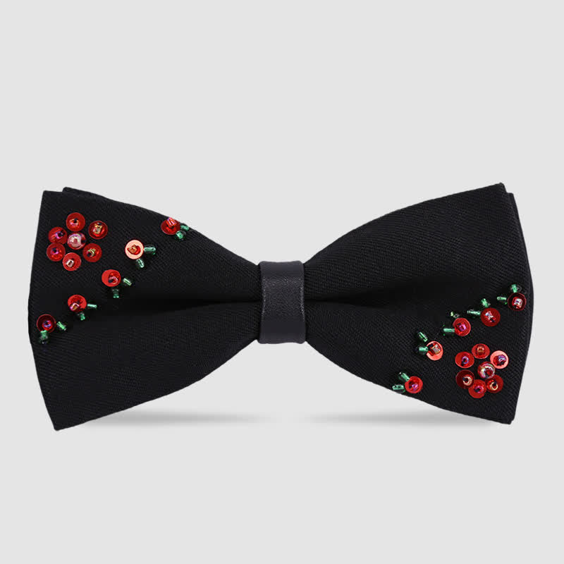 Flower Shape Beaded Embroidery Black Bow Tie - Style #2 - image 3