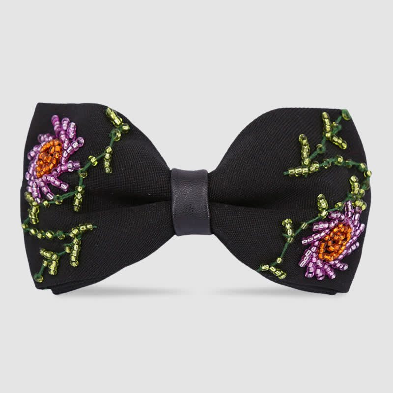 Flower Shape Beaded Embroidery Black Bow Tie - Style #4 - image 6