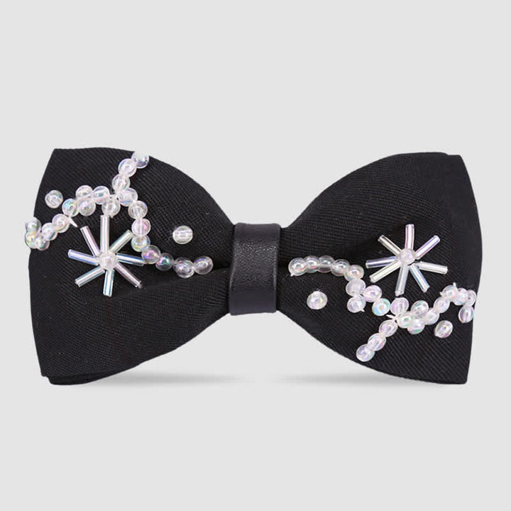 Flower Shape Beaded Embroidery Black Bow Tie