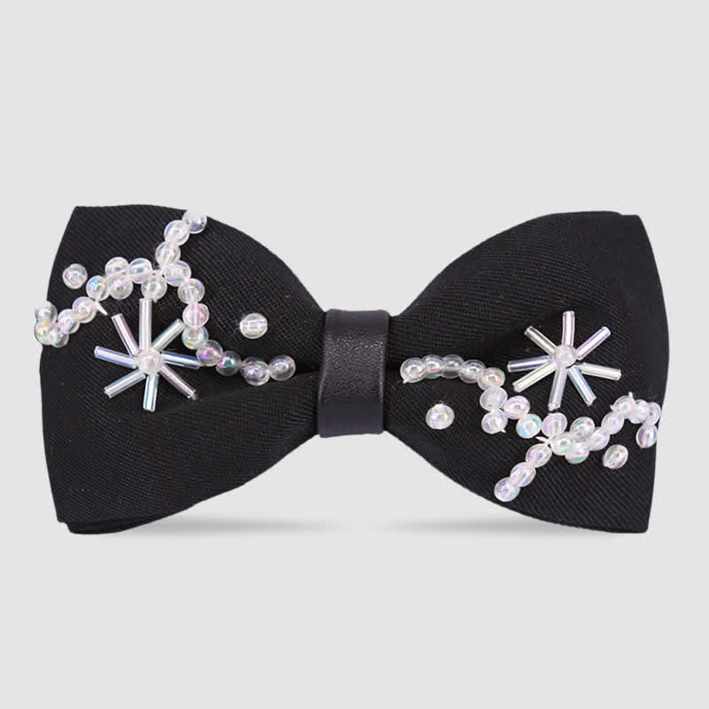 Flower Shape Beaded Embroidery Black Bow Tie - Style #3 - image 5