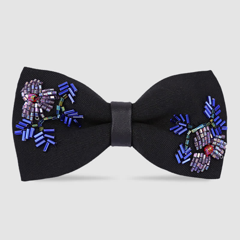 Flower Shape Beaded Embroidery Black Bow Tie - Style #1 - image 0