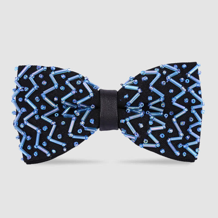 Exquisite Wave Beaded Embroidered Black Bow Tie - Blue - image 0