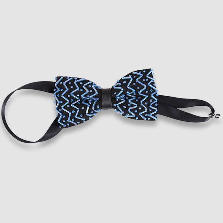 Exquisite Wave Beaded Embroidered Black Bow Tie