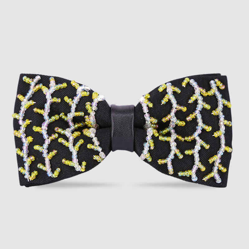 Exquisite Wave Beaded Embroidered Black Bow Tie - Yellow - image 3