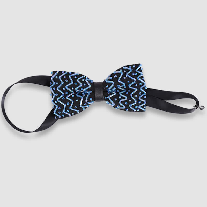 Exquisite Wave Beaded Embroidered Black Bow Tie - image 1
