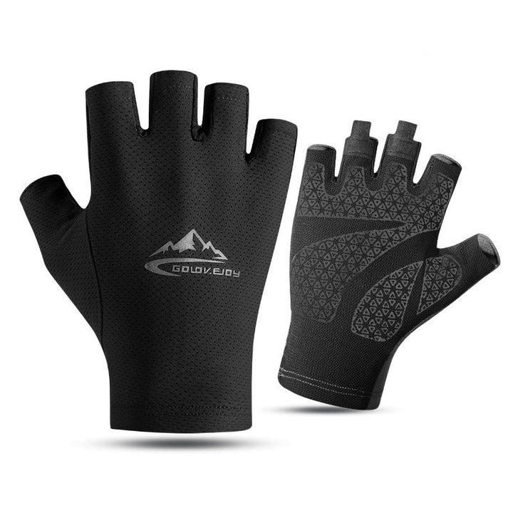 Outdoor Ice Silk Sun Protection Breathable Half Finger Gloves - Black - L - image 6