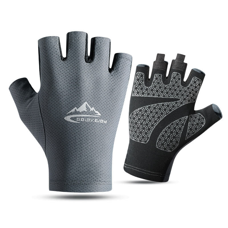 Outdoor Ice Silk Sun Protection Breathable Half Finger Gloves - Gray - L - image 0