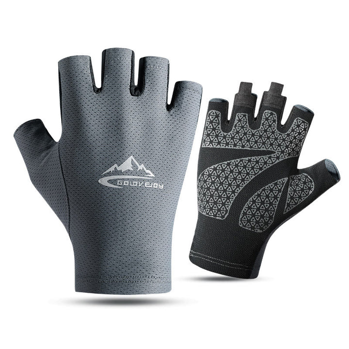 Outdoor Ice Silk Sun Protection Breathable Half Finger Gloves - Gray - L - image 0