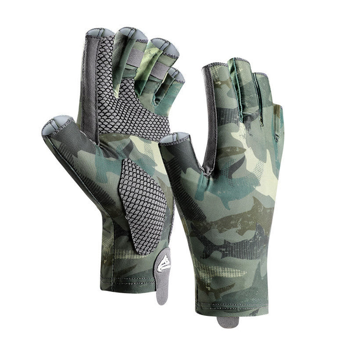 Outdoor Anti-slip Breathable High Elastic Half Finger Ice Silk Gloves - Green - XL - image 0