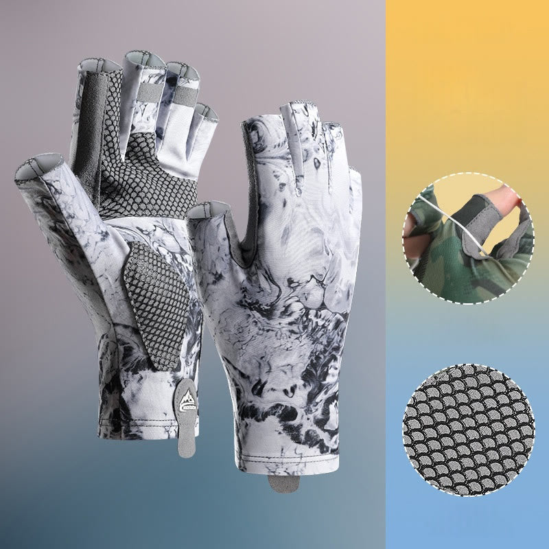 Outdoor Anti-slip Breathable High Elastic Half Finger Ice Silk Gloves - Gray - XL - image 11