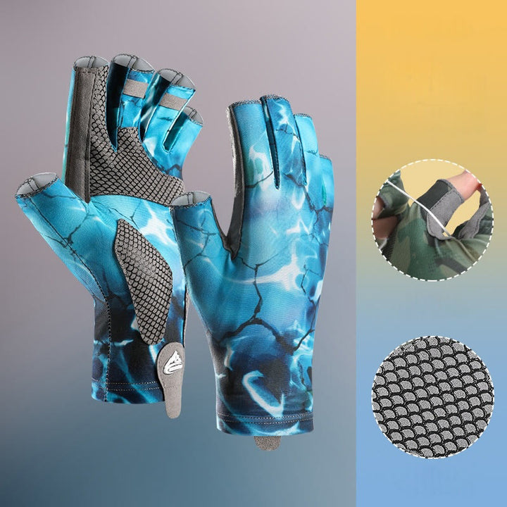 Outdoor Anti-slip Breathable High Elastic Half Finger Ice Silk Gloves - Blue - XL - image 10