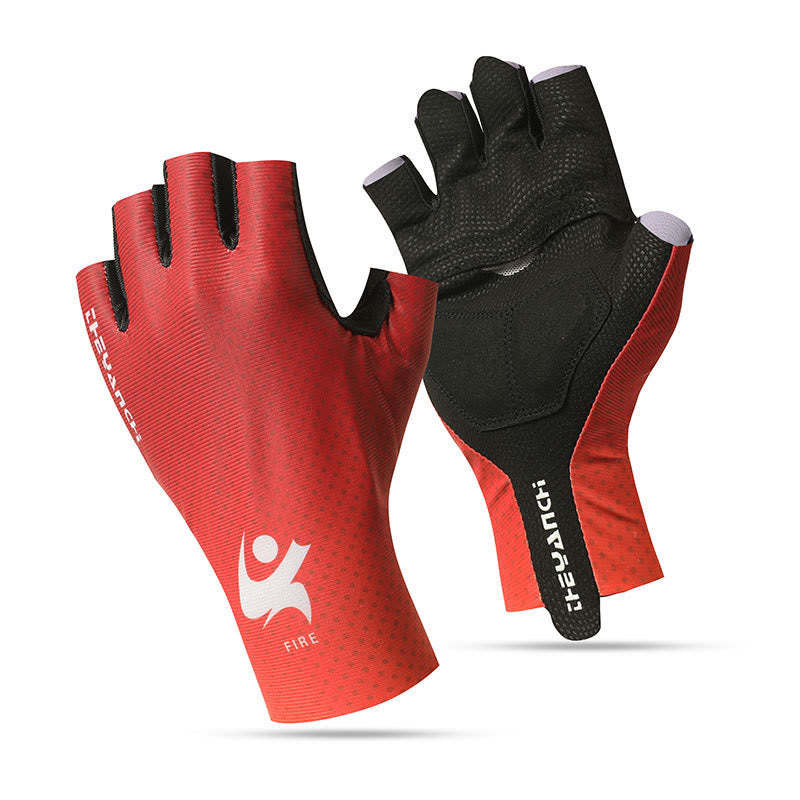 Sports Cycling Half Finger Anti-Slip Ice Silk Gloves - Red - XL - image 8