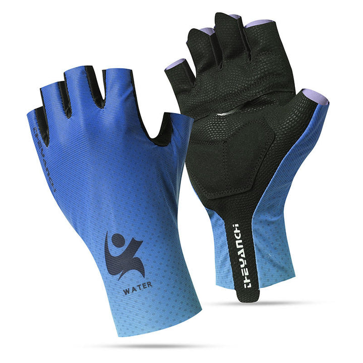 Sports Cycling Half Finger Anti-Slip Ice Silk Gloves - Blue - XL - image 7