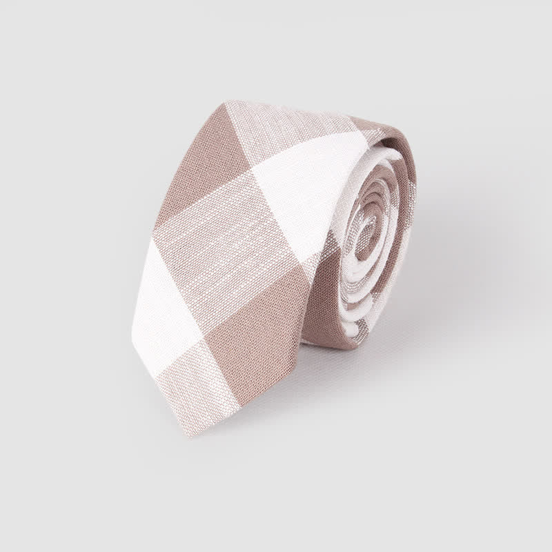 Men's Simple Classic Checked Pattern Cotton Linen Necktie