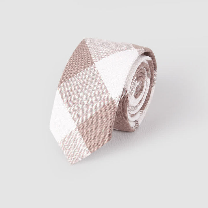 Men's Simple Classic Checked Pattern Cotton Linen Necktie