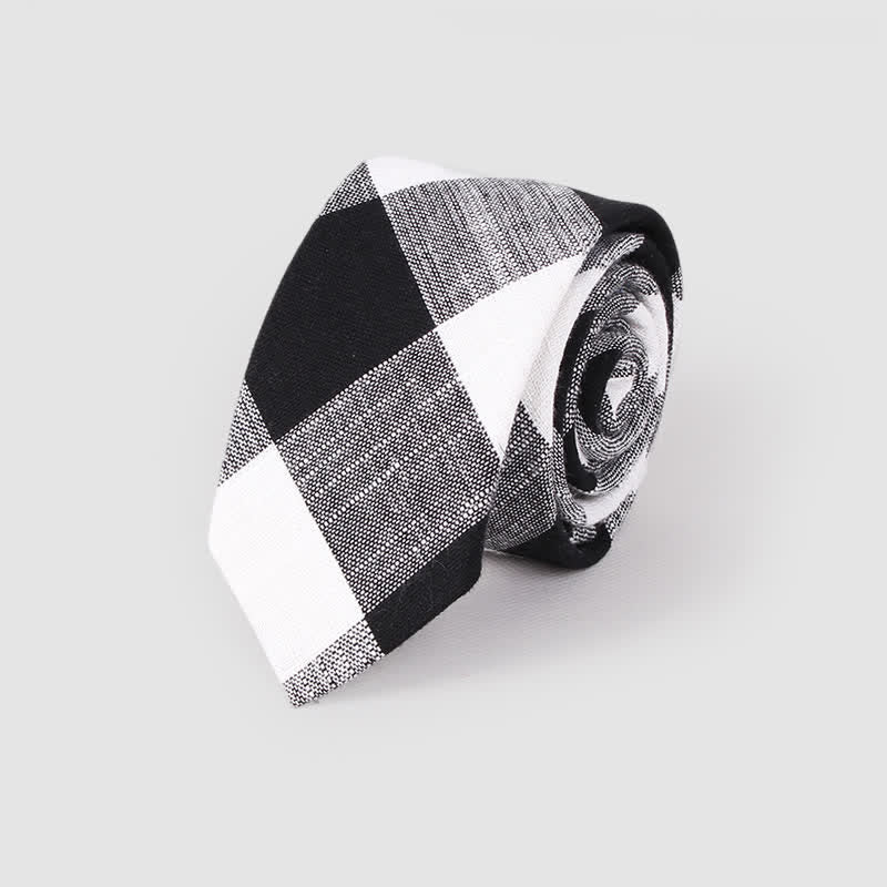 Men's Simple Classic Checked Pattern Cotton Linen Necktie