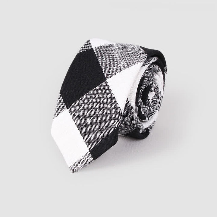 Men's Simple Classic Checked Pattern Cotton Linen Necktie