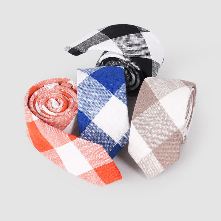 Men's Simple Classic Checked Pattern Cotton Linen Necktie