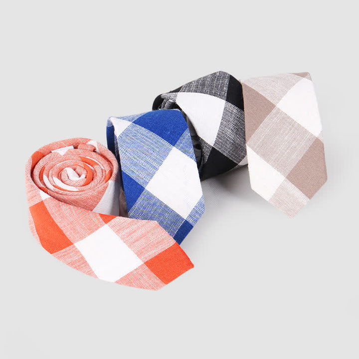 Men's Simple Classic Checked Pattern Cotton Linen Necktie