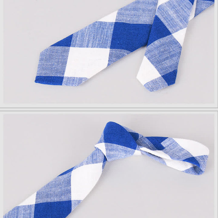 Men's Simple Classic Checked Pattern Cotton Linen Necktie