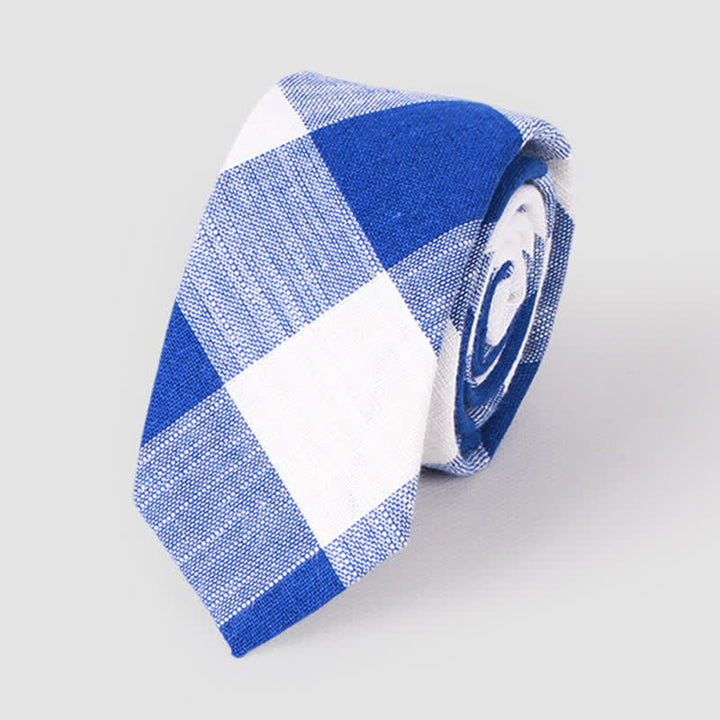 Men's Simple Classic Checked Pattern Cotton Linen Necktie