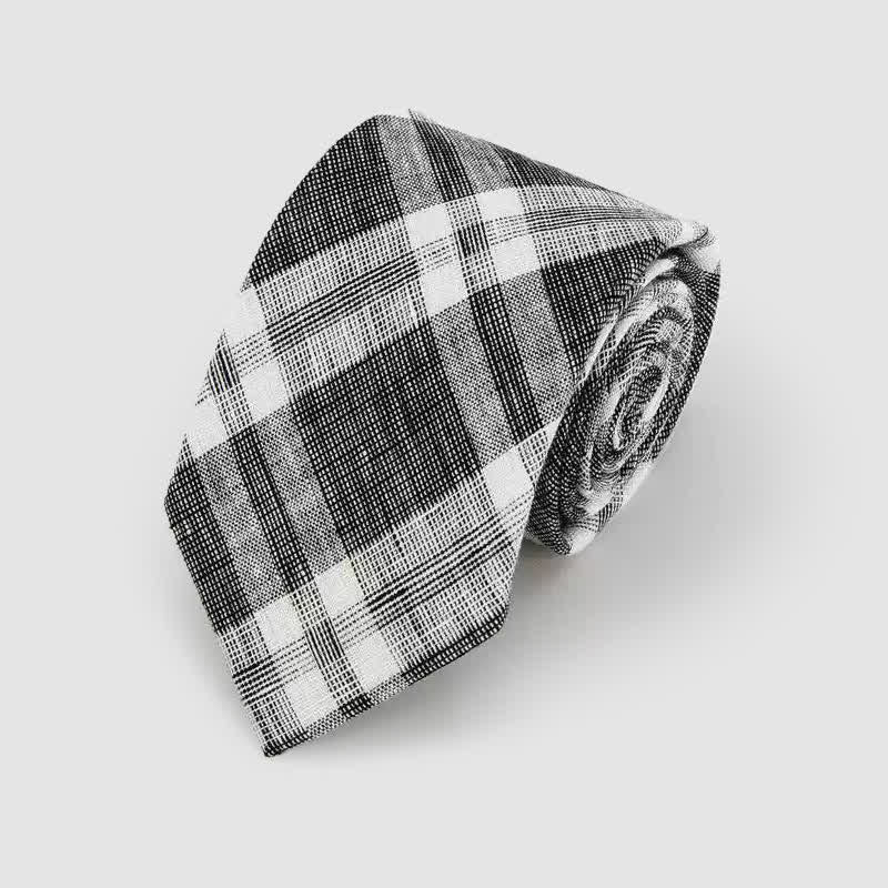 Men's Simple Classic Striped Pattern Cotton Linen Necktie - Black & White - image 3