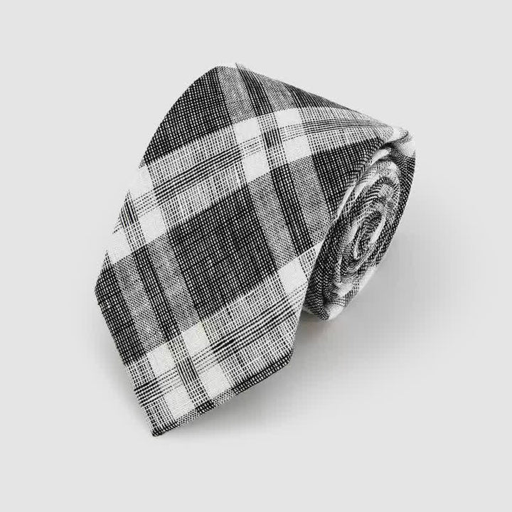 Men's Simple Classic Striped Pattern Cotton Linen Necktie - Black & White - image 3