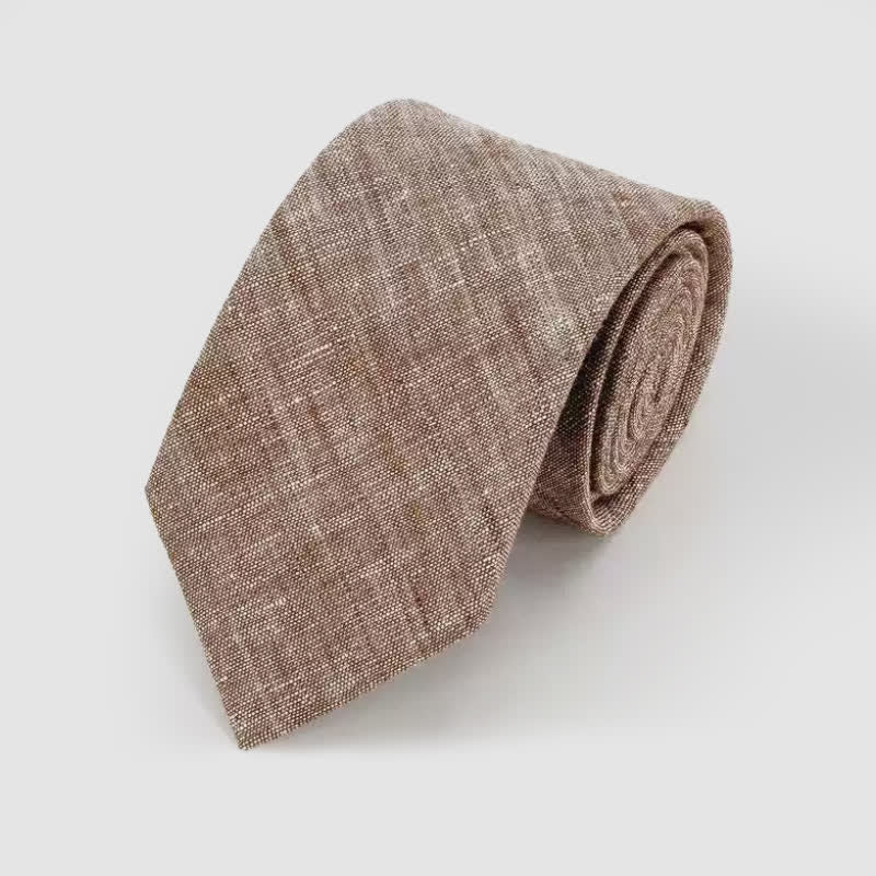 Men's Simple Classic Striped Pattern Cotton Linen Necktie - Tan - image 5