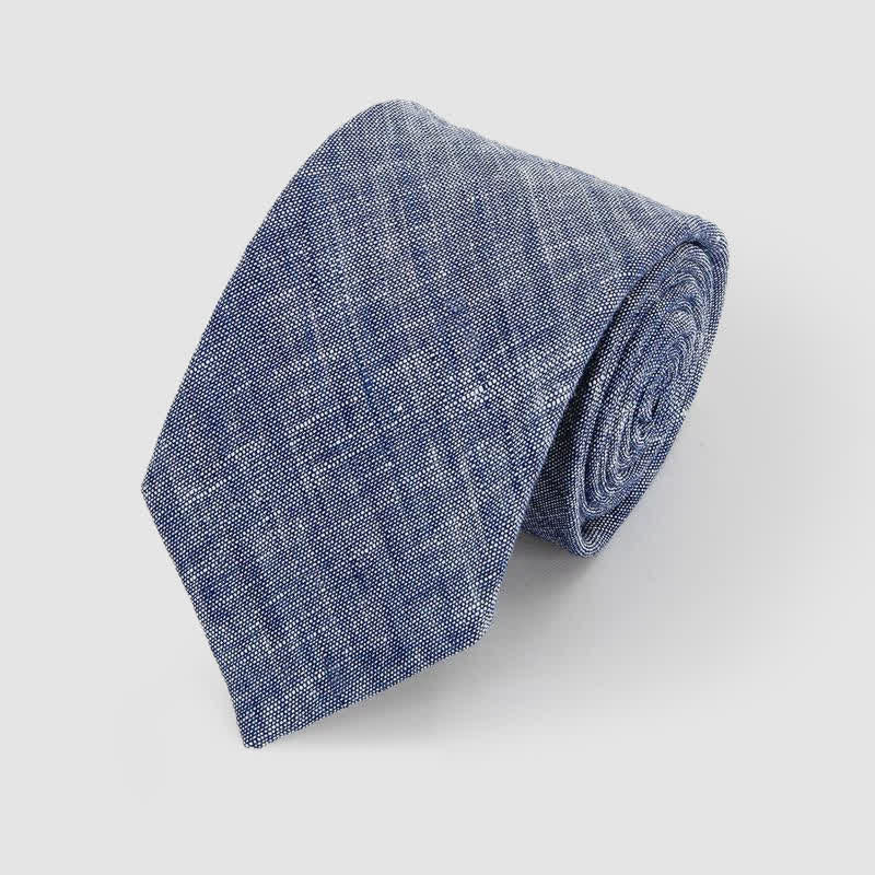 Men's Simple Classic Striped Pattern Cotton Linen Necktie - Blue - image 1