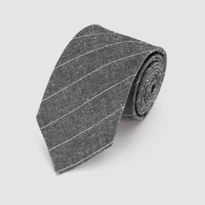 Men's Simple Classic Striped Pattern Cotton Linen Necktie - Dark Gray - image 2