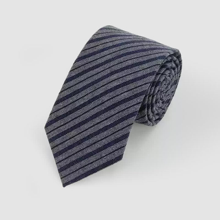 Men's Simple Classic Striped Pattern Cotton Linen Necktie - Navy - image 0