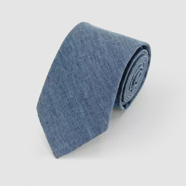 Men's Simple Classic Striped Pattern Cotton Linen Necktie - SteelBlue - image 6
