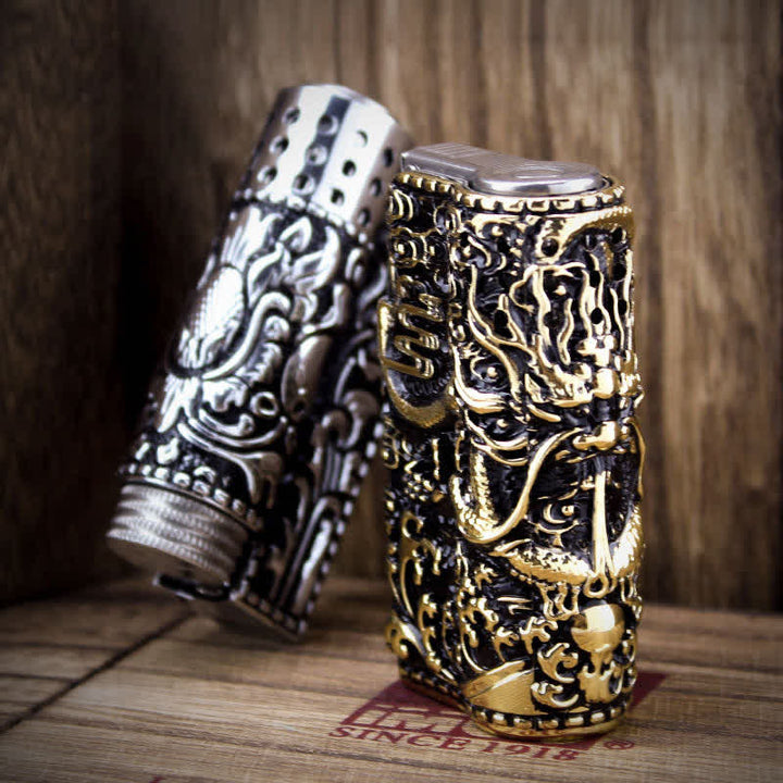 Embossed Dragon Detachable Shell Refillable Kerosene Lighter