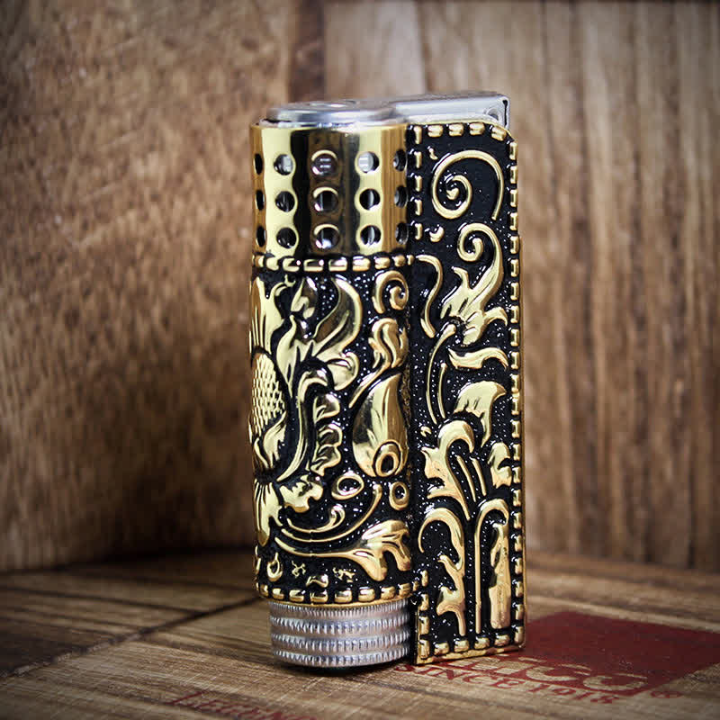 Embossed Dragon Detachable Shell Refillable Kerosene Lighter - Style #2 - Antique Gold - image 7