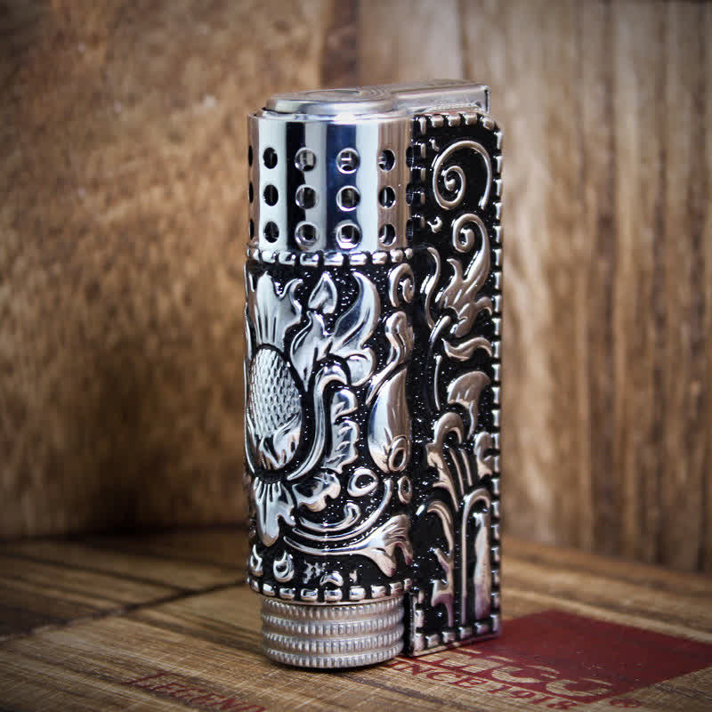 Embossed Dragon Detachable Shell Refillable Kerosene Lighter - Style #2 - Antique Silver - image 8