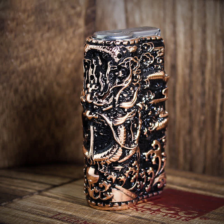 Embossed Dragon Detachable Shell Refillable Kerosene Lighter - Style #1 - Red Bronze - image 6
