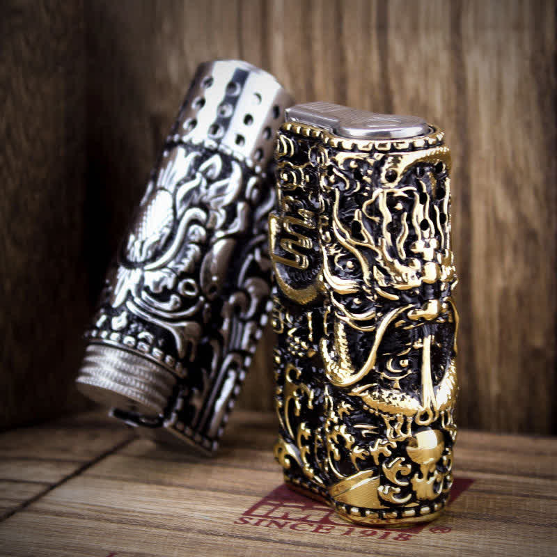 Embossed Dragon Detachable Shell Refillable Kerosene Lighter - image 0