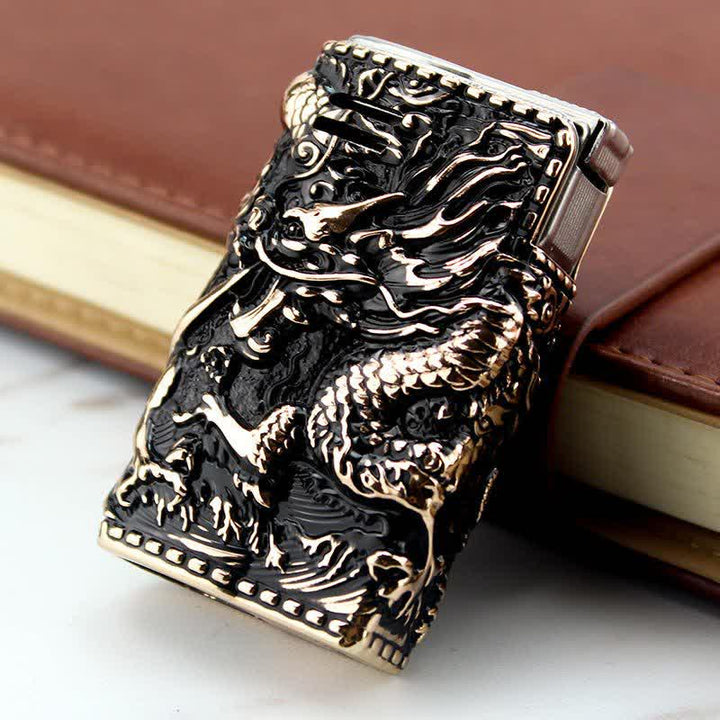 Embossed Dragon Detachable Shell Refillable Kerosene Lighter - Style #3 - Red Bronze - image 12