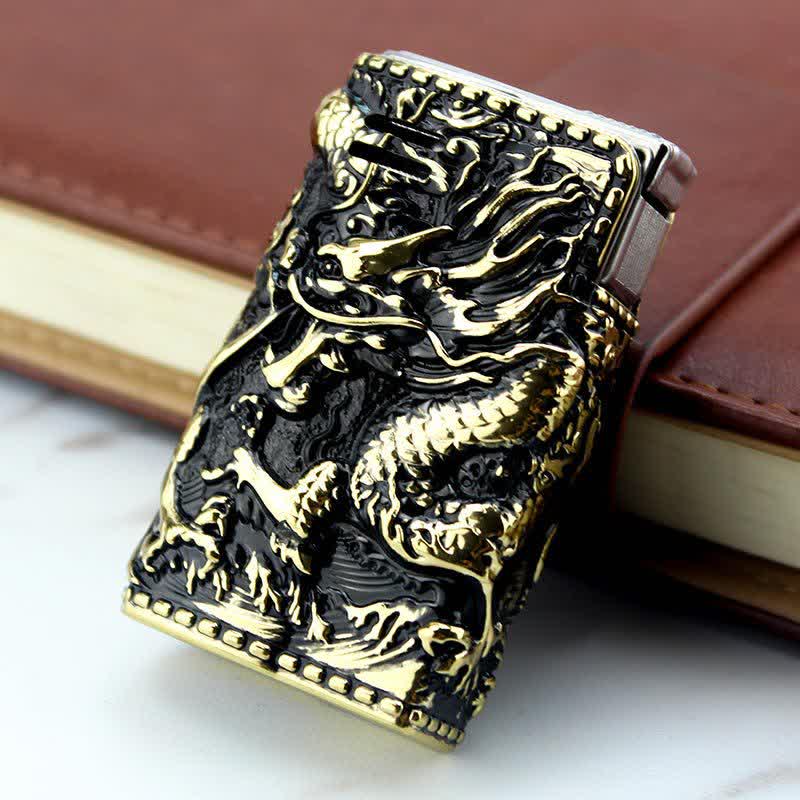 Embossed Dragon Detachable Shell Refillable Kerosene Lighter - Style #3 - Antique Gold - image 10