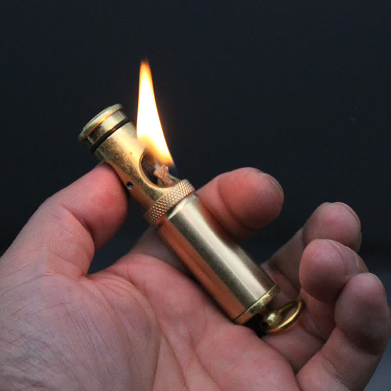 Retro Bronze Keychain Ring Portable Refillable Kerosene Lighter - image 2