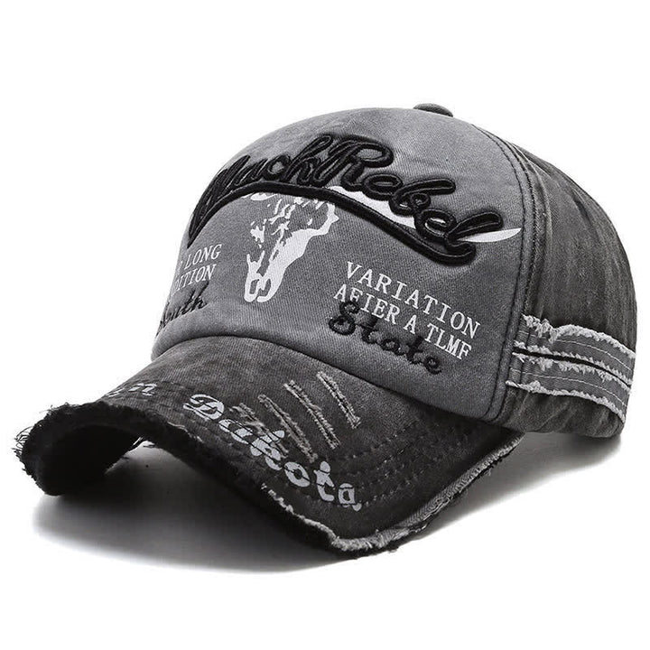Letter Embroidered Longhorn Bull Head Washed Baseball Cap
