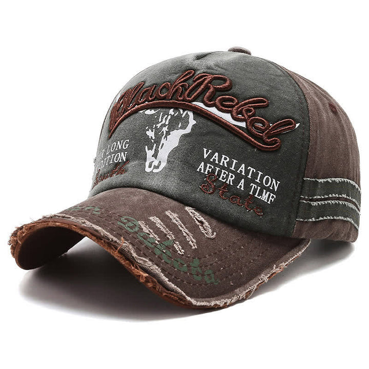 Letter Embroidered Longhorn Bull Head Washed Baseball Cap