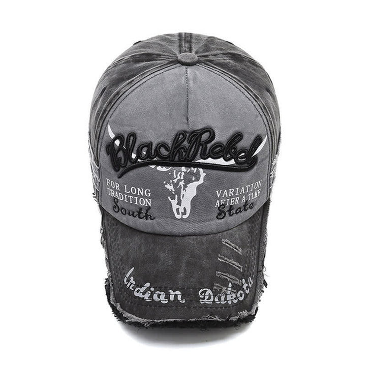 Letter Embroidered Longhorn Bull Head Washed Baseball Cap