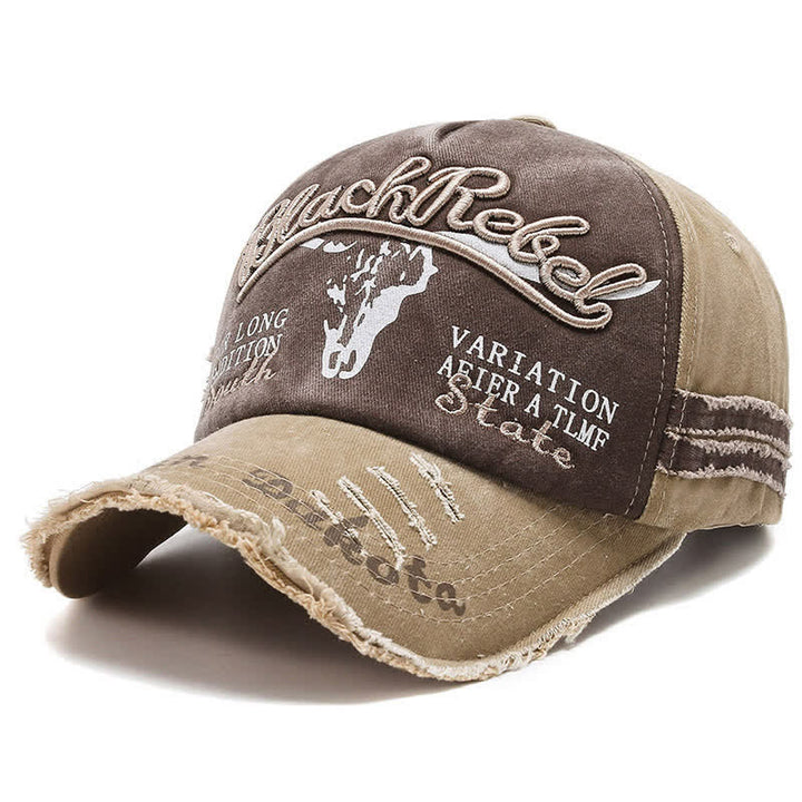 Letter Embroidered Longhorn Bull Head Washed Baseball Cap