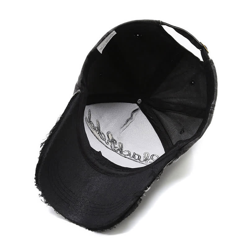 Letter Embroidered Longhorn Bull Head Washed Baseball Cap