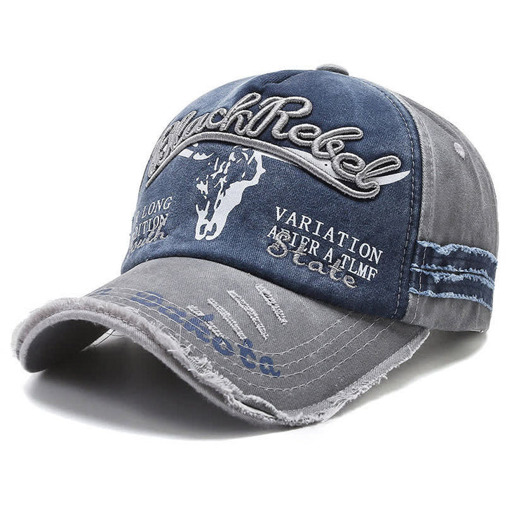 Letter Embroidered Longhorn Bull Head Washed Baseball Cap