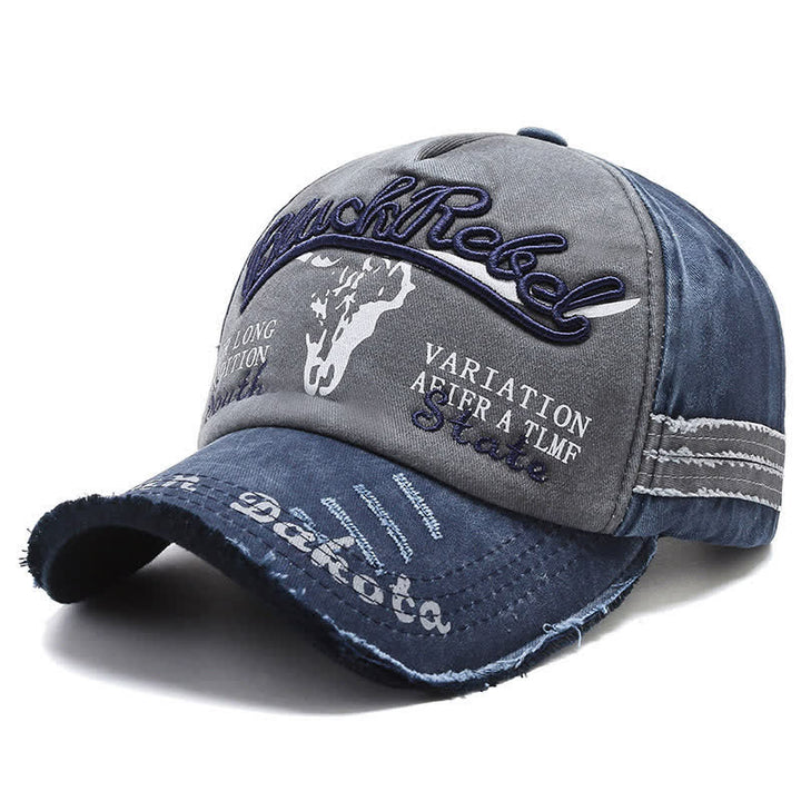 Letter Embroidered Longhorn Bull Head Washed Baseball Cap
