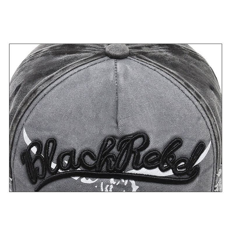 Letter Embroidered Longhorn Bull Head Washed Baseball Cap